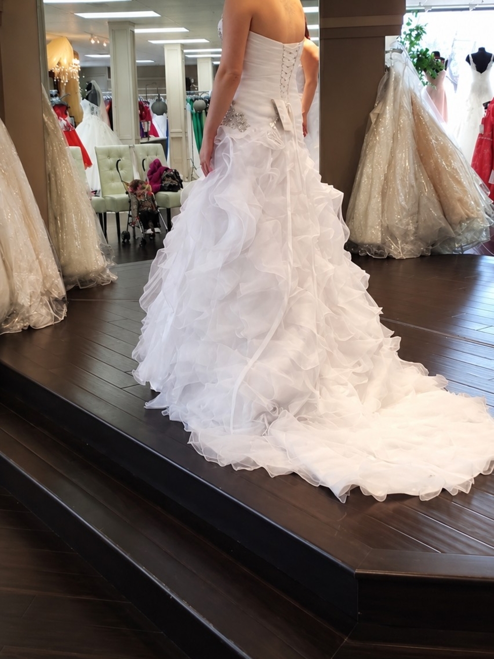 Strapless White Ruffled Wedding Dress with Lace-Up Back